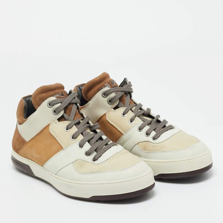 Pre Owned Salvatore Ferragamo Multicolor Nubuck Leather and Suede Monroe Lace Up Sneakers Size 43.5