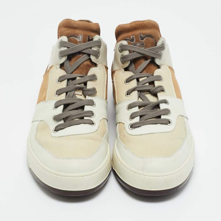 Pre Owned Salvatore Ferragamo Multicolor Nubuck Leather and Suede Monroe Lace Up Sneakers Size 43.5