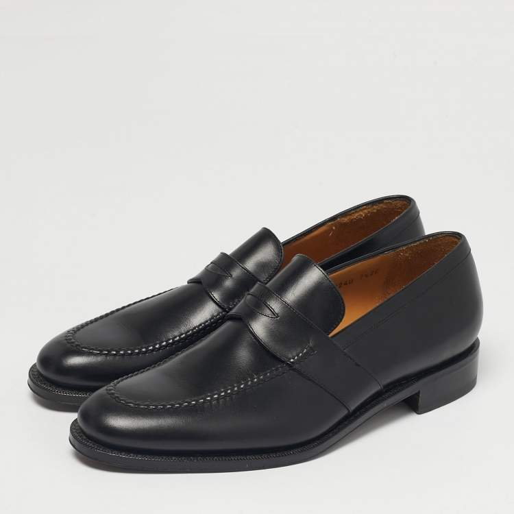 Pre Owned Salvatore Ferragamo Black Leather Slip On Penny Loafers Size 41.5