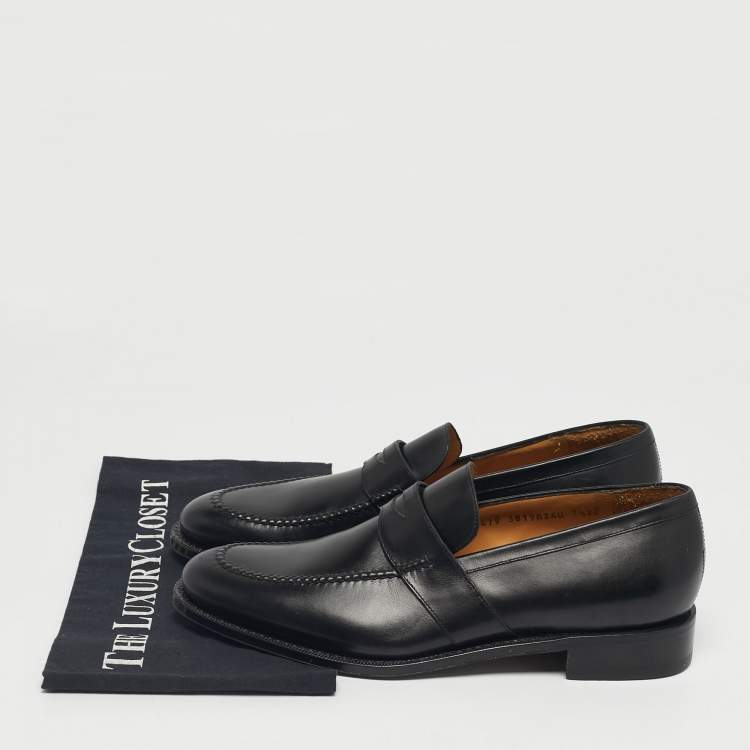 Pre Owned Salvatore Ferragamo Black Leather Slip On Penny Loafers Size 41.5