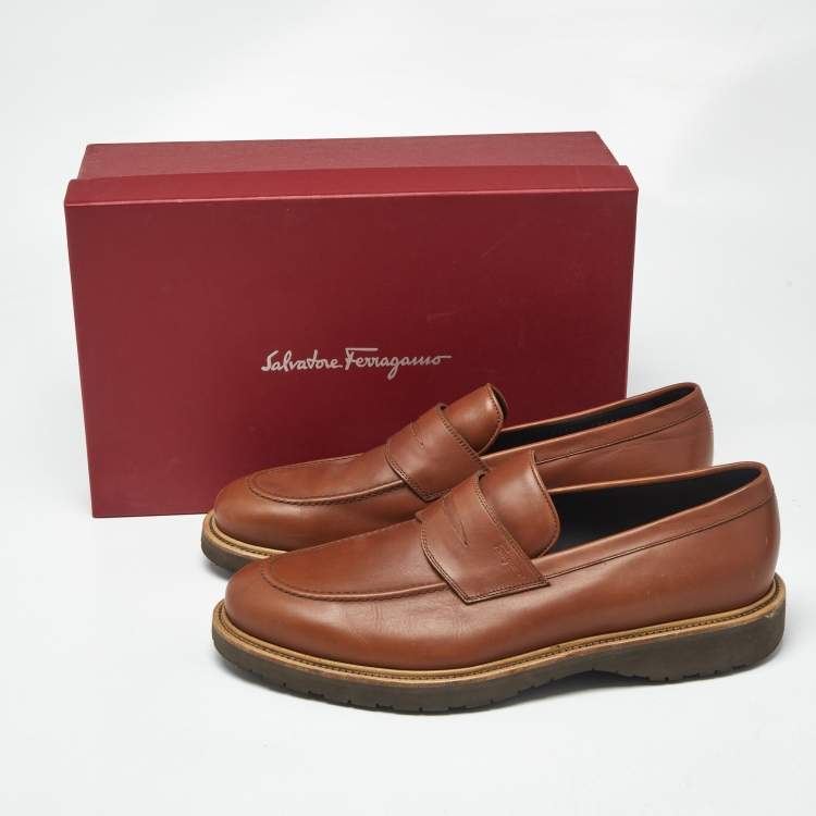 Pre Owned Salvatore Ferragamo Brown Leather Penny Loafers Size 44.5