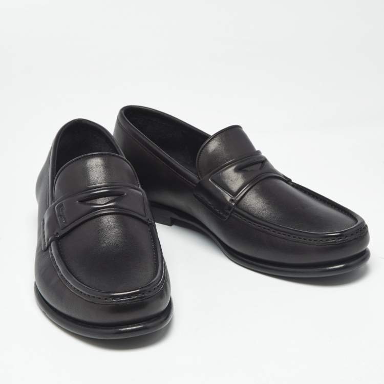 Pre Owned Salvatore Ferragamo Black Leather Slip On Loafers Size 40.5