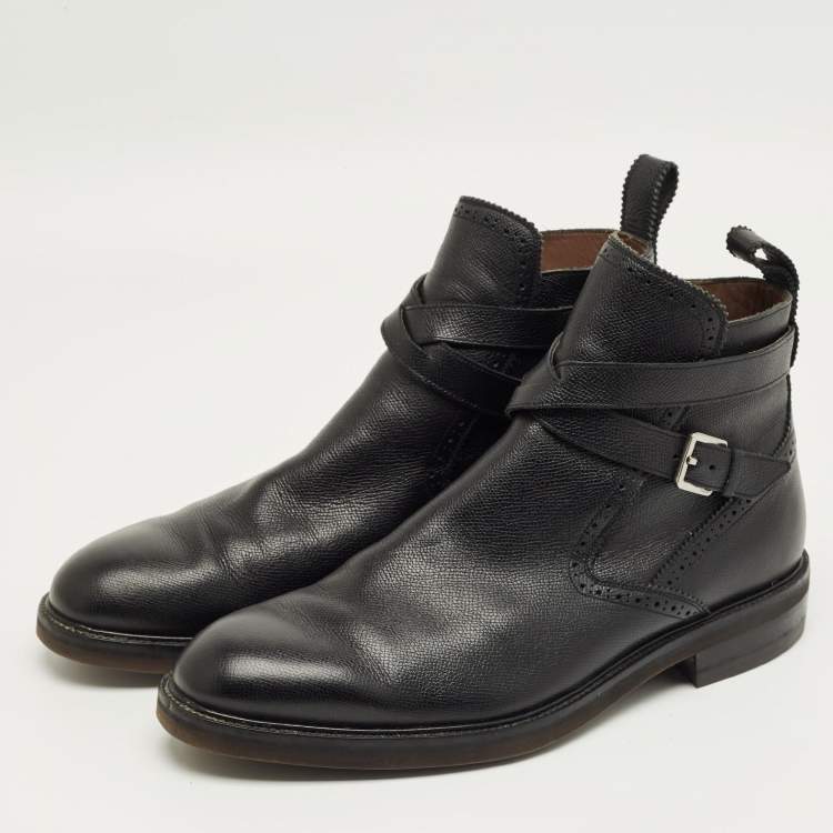 Pre Owned Salvatore Ferragamo Black Leather Buckle Knee Length Boots Size 44.5