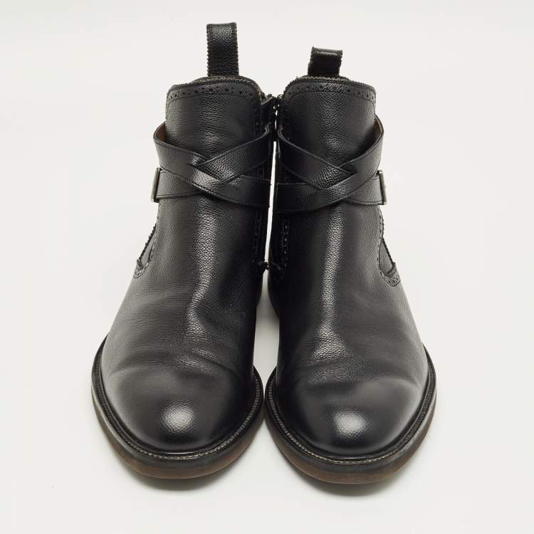 Pre Owned Salvatore Ferragamo Black Leather Buckle Knee Length Boots Size 44.5