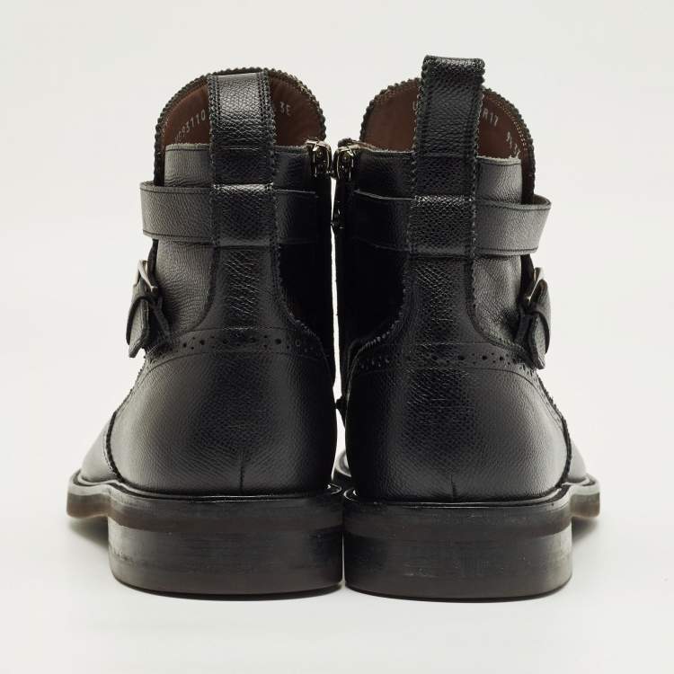 Pre Owned Salvatore Ferragamo Black Leather Buckle Knee Length Boots Size 44.5