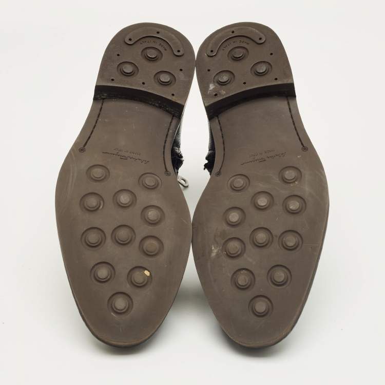 Pre Owned Salvatore Ferragamo Black Leather Buckle Knee Length Boots Size 44.5