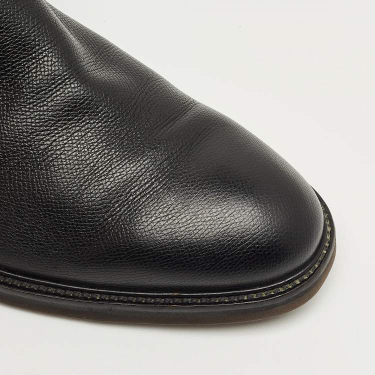 Pre Owned Salvatore Ferragamo Black Leather Buckle Knee Length Boots Size 44.5