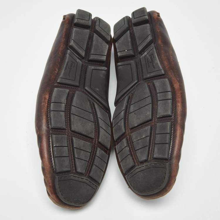 Pre Owned Salvatore Ferragamo Dark Brown Leather Gancini Loafers Size 44