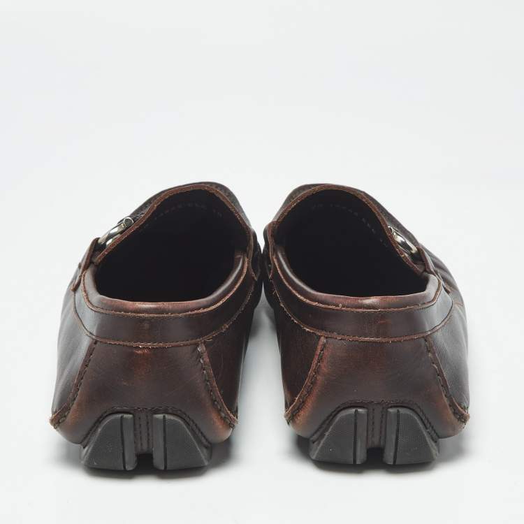 Pre Owned Salvatore Ferragamo Dark Brown Leather Gancini Loafers Size 44