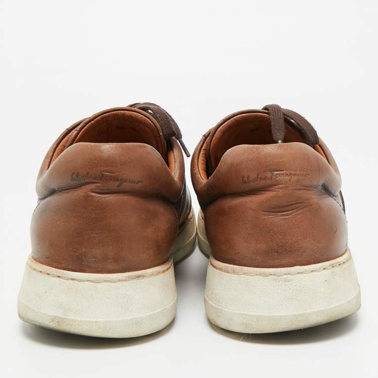 Pre Owned Salvatore Ferragamo Brown Leather Cult 6 Lace Up Sneakers Size 42.5