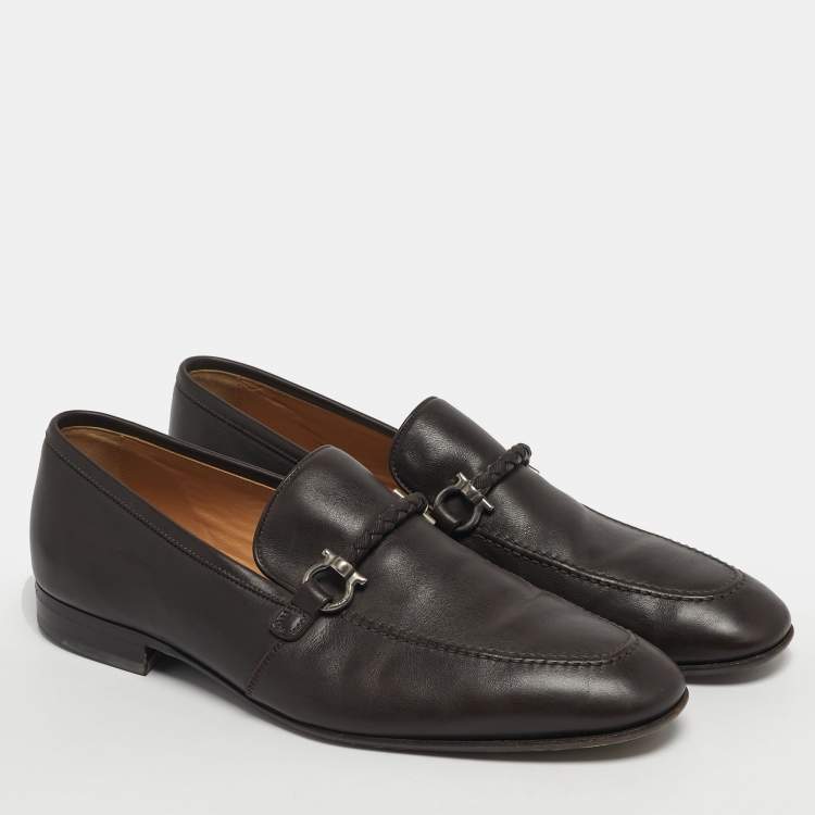 Pre Owned Salvatore Ferragamo Gancini Size 42.5 Brown Leather Loafers
