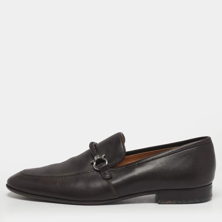 Pre Owned Salvatore Ferragamo Gancini Size 42.5 Brown Leather Loafers