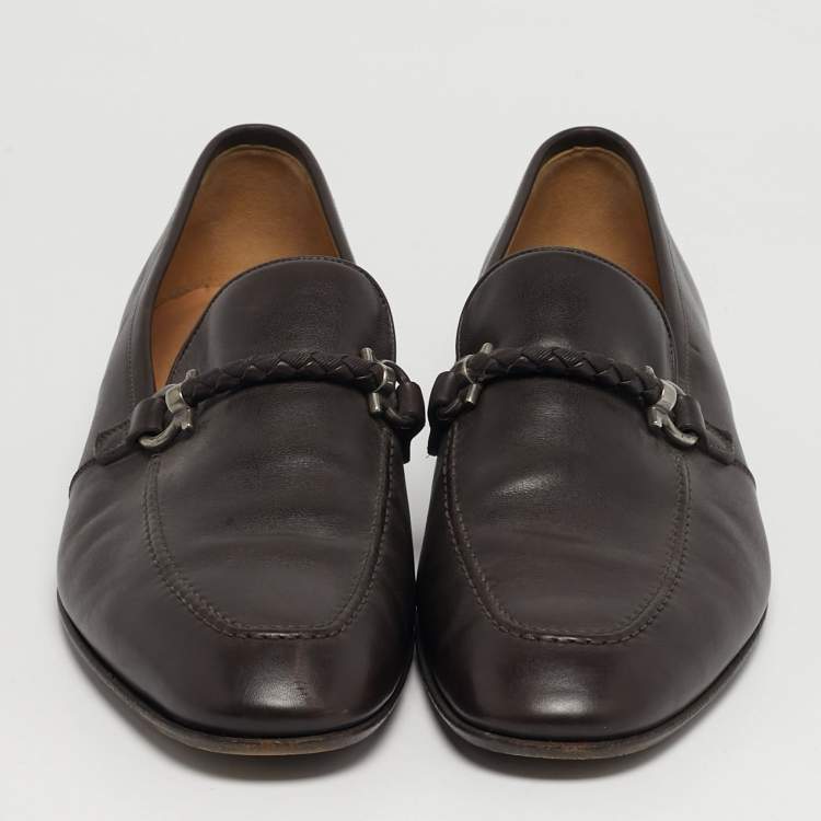 Pre Owned Salvatore Ferragamo Gancini Size 42.5 Brown Leather Loafers