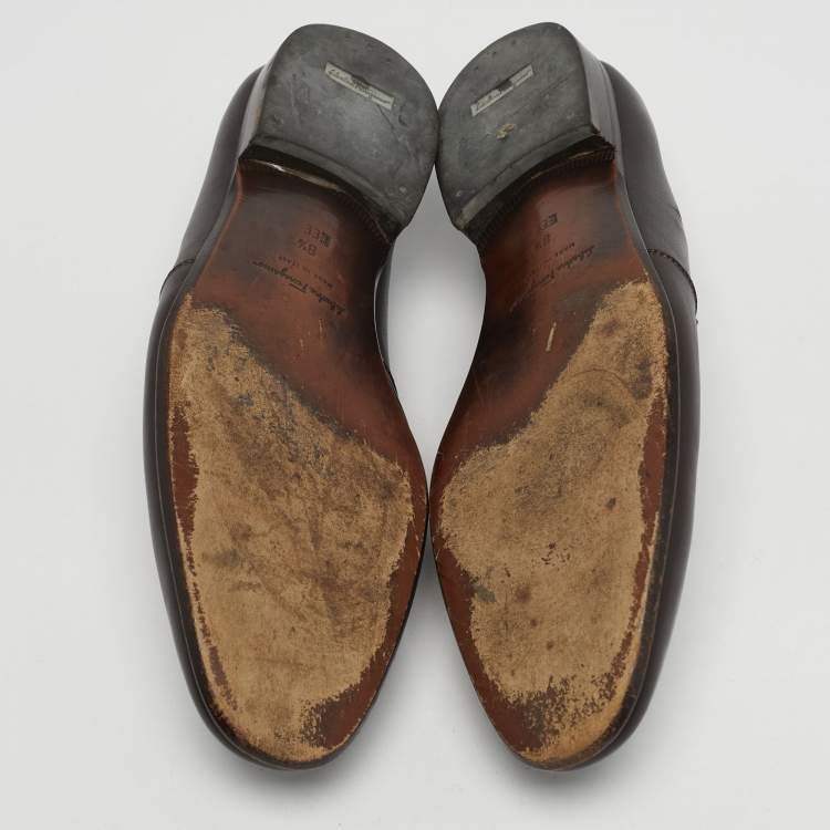 Pre Owned Salvatore Ferragamo Gancini Size 42.5 Brown Leather Loafers