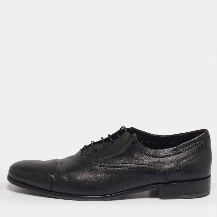 Pre Owned Salvatore Ferragamo Size 45 Black Leather Lace Up Oxford