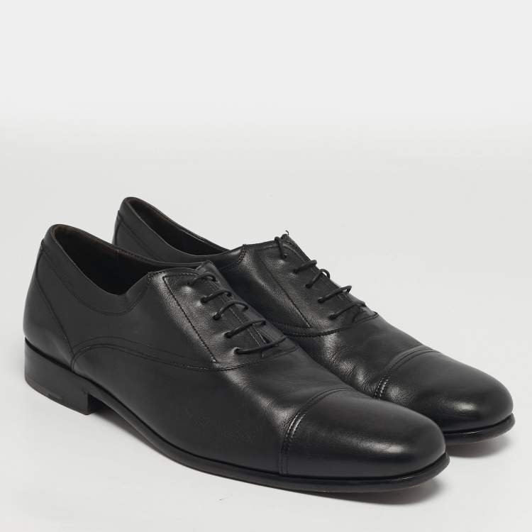 Pre Owned Salvatore Ferragamo Size 45 Black Leather Lace Up Oxford