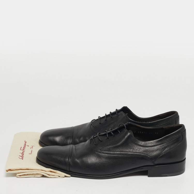Pre Owned Salvatore Ferragamo Size 45 Black Leather Lace Up Oxford