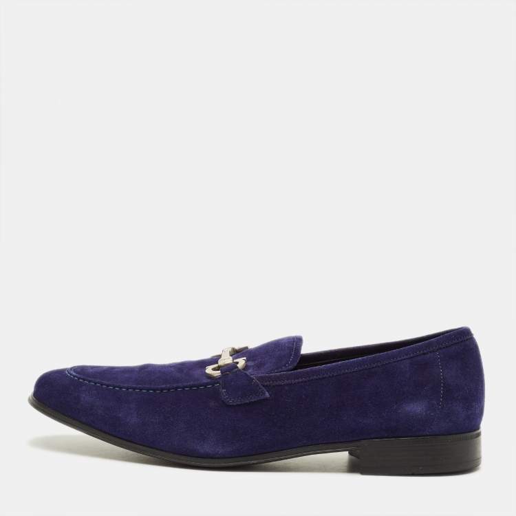 Pre Owned Salvatore Ferragamo Gancini Size 43.5 Blue Suede Loafers