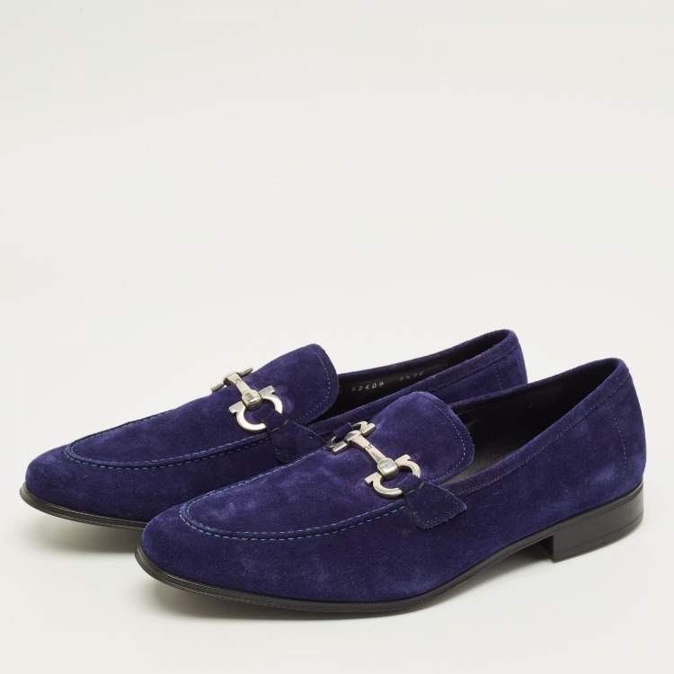 Pre Owned Salvatore Ferragamo Gancini Size 43.5 Blue Suede Loafers