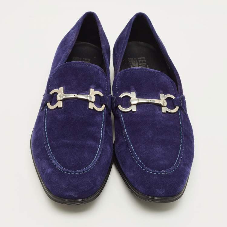 Pre Owned Salvatore Ferragamo Gancini Size 43.5 Blue Suede Loafers