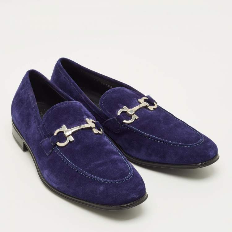 Pre Owned Salvatore Ferragamo Gancini Size 43.5 Blue Suede Loafers
