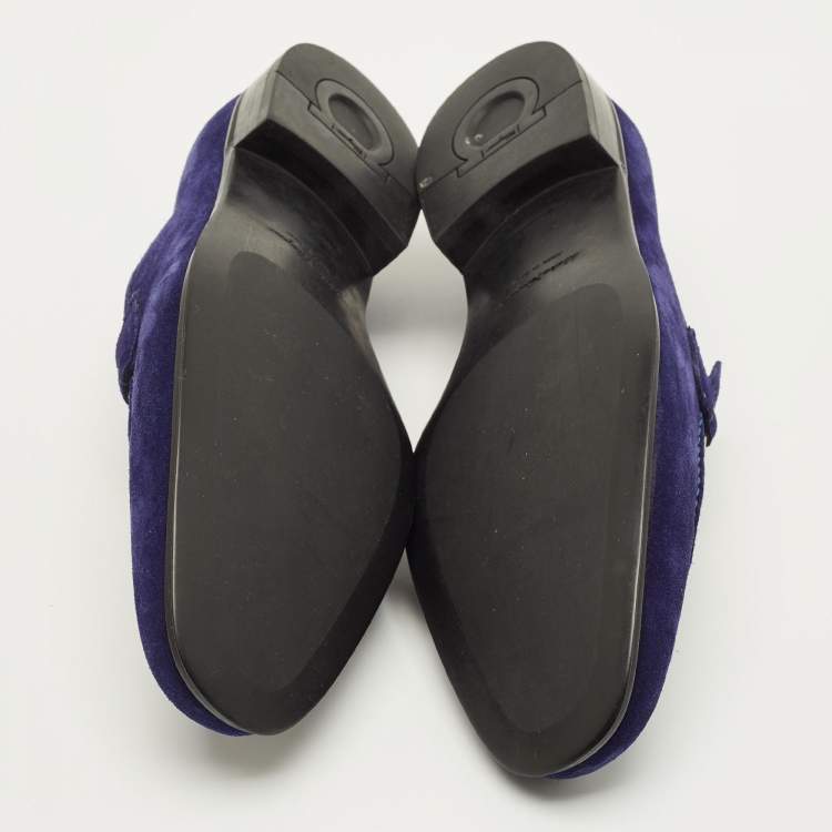 Pre Owned Salvatore Ferragamo Gancini Size 43.5 Blue Suede Loafers