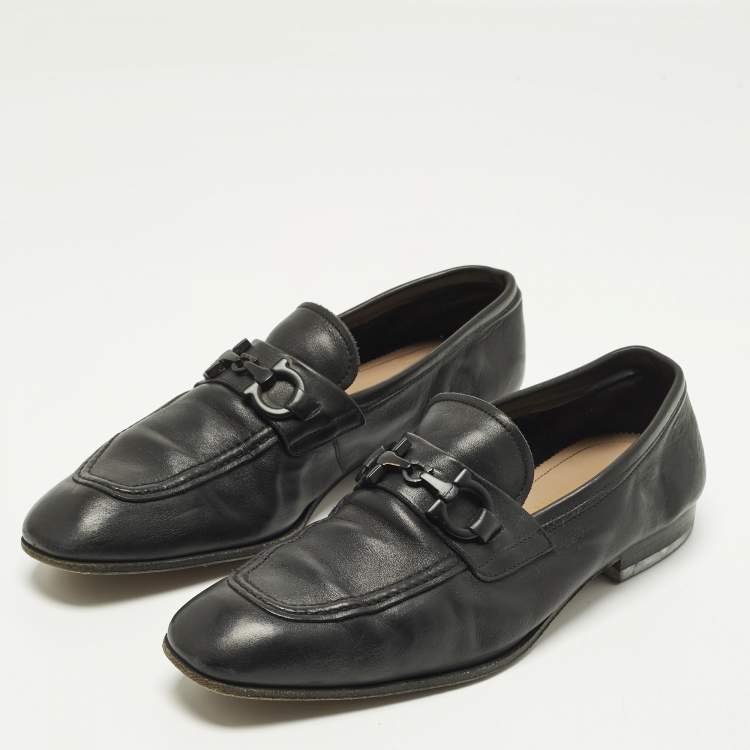 Pre Owned Salvatore Ferragamo Gancini Size 40.5 Black Leather Loafers