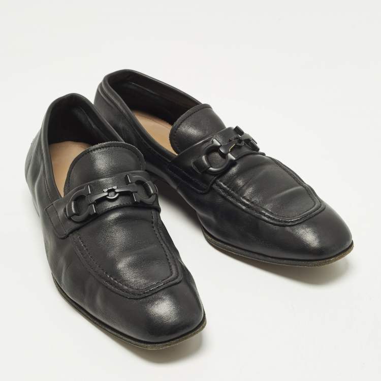 Pre Owned Salvatore Ferragamo Gancini Size 40.5 Black Leather Loafers