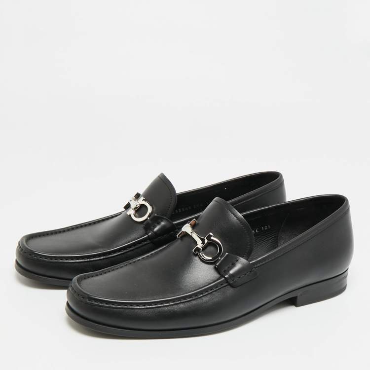 Pre Owned Salvatore Ferragamo Gancini Size 44.5 Black Leather Loafers