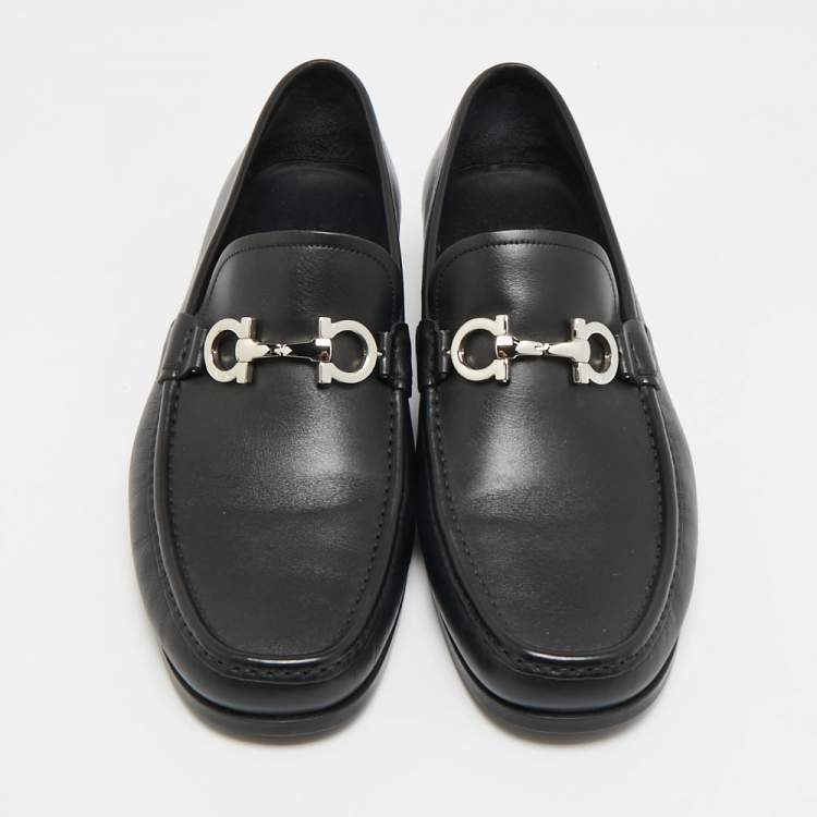 Pre Owned Salvatore Ferragamo Gancini Size 44.5 Black Leather Loafers