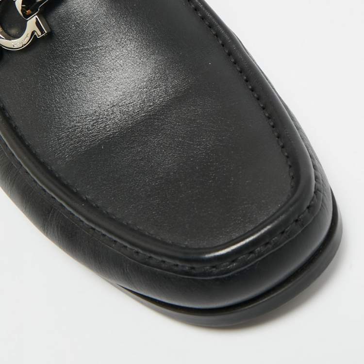 Pre Owned Salvatore Ferragamo Gancini Size 44.5 Black Leather Loafers