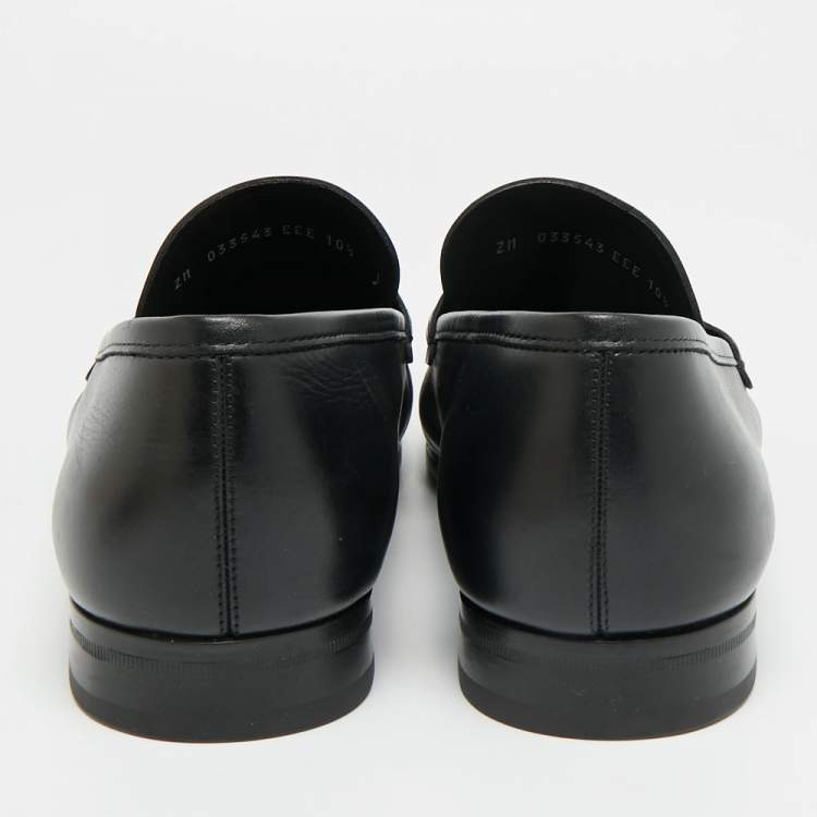 Pre Owned Salvatore Ferragamo Gancini Size 44.5 Black Leather Loafers