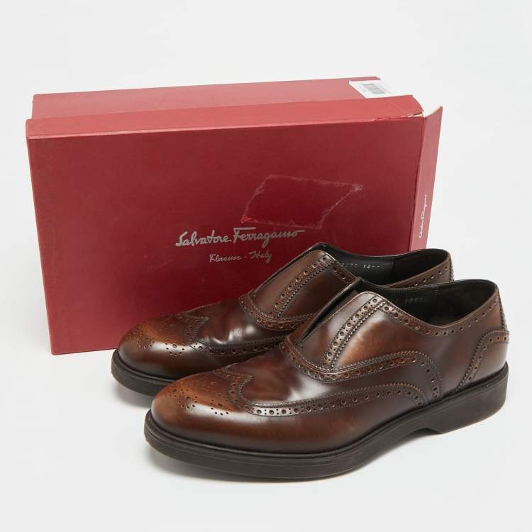 Pre Owned Salvatore Ferragamo  Size 44.5 Brown Brogue Leather Oxford