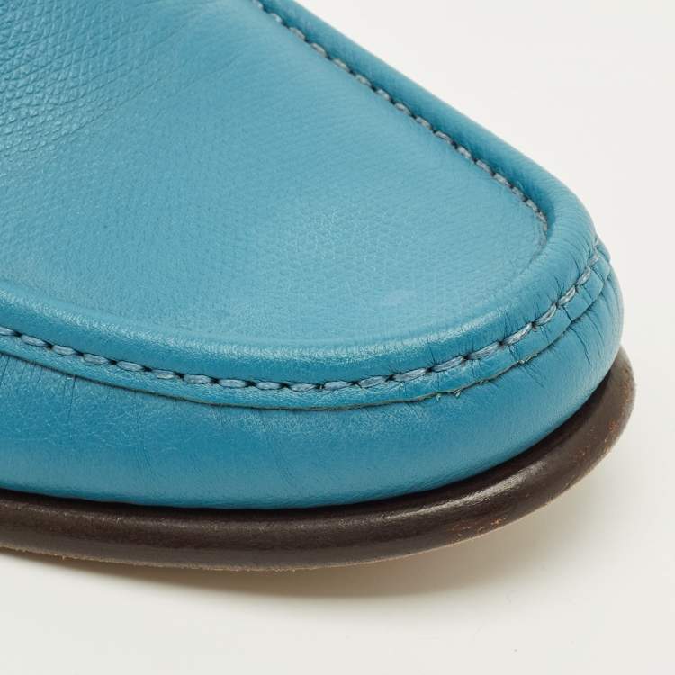 Pre Owned Salvatore Ferragamo Gancini Bit Size 42.5 Blue Leather Loafers