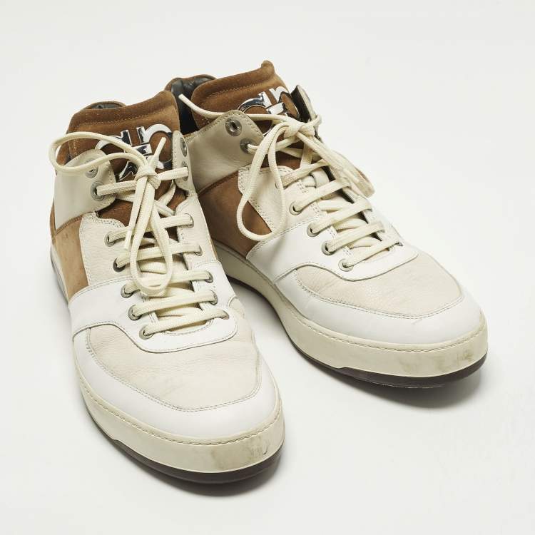 Pre Owned Salvatore Ferragamo Monroe Size 45 Multicolor Leather and Suede Lace Up Sneakers