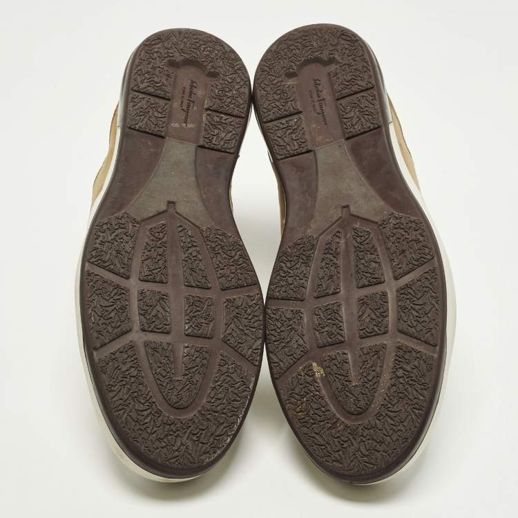 Pre Owned Salvatore Ferragamo Monroe Size 45 Multicolor Leather and Suede Lace Up Sneakers