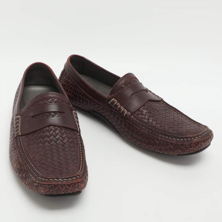 Pre Owned Salvatore Ferragamo Size 42 Burgundy Woven Leather Loafers