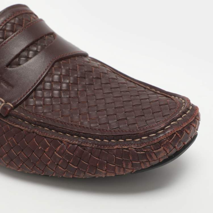 Pre Owned Salvatore Ferragamo Size 42 Burgundy Woven Leather Loafers