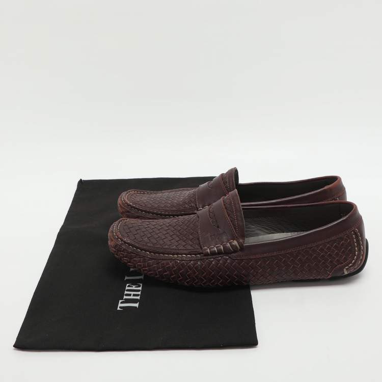 Pre Owned Salvatore Ferragamo Size 42 Burgundy Woven Leather Loafers