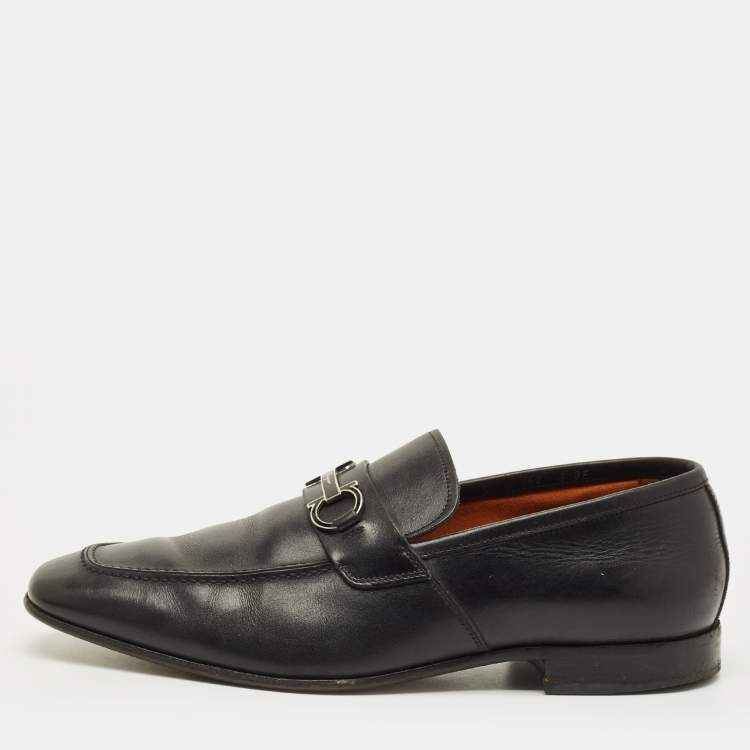 Pre Owned Salvatore Ferragamo Gancini Size 42 Black Leather Loafers