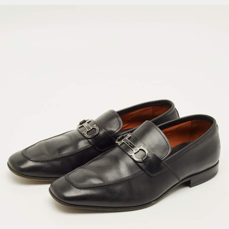 Pre Owned Salvatore Ferragamo Gancini Size 42 Black Leather Loafers