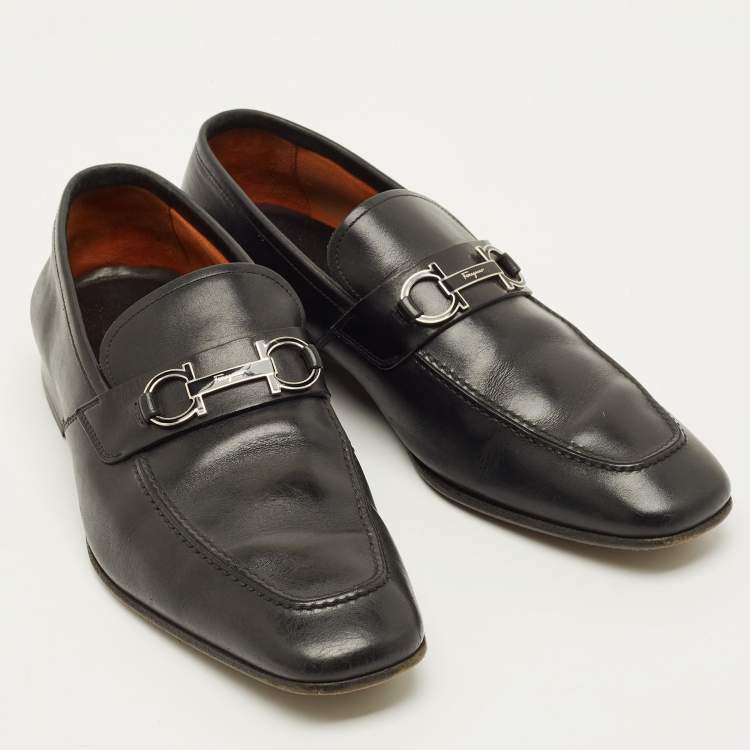 Pre Owned Salvatore Ferragamo Gancini Size 42 Black Leather Loafers