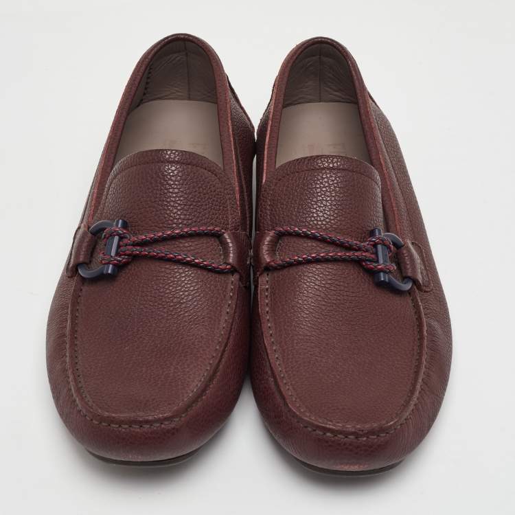 Pre Owned Salvatore Ferragamo Size 40.5 Burgundy Leather Slip On Loafers