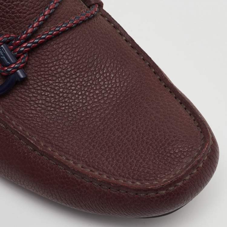 Pre Owned Salvatore Ferragamo Size 40.5 Burgundy Leather Slip On Loafers