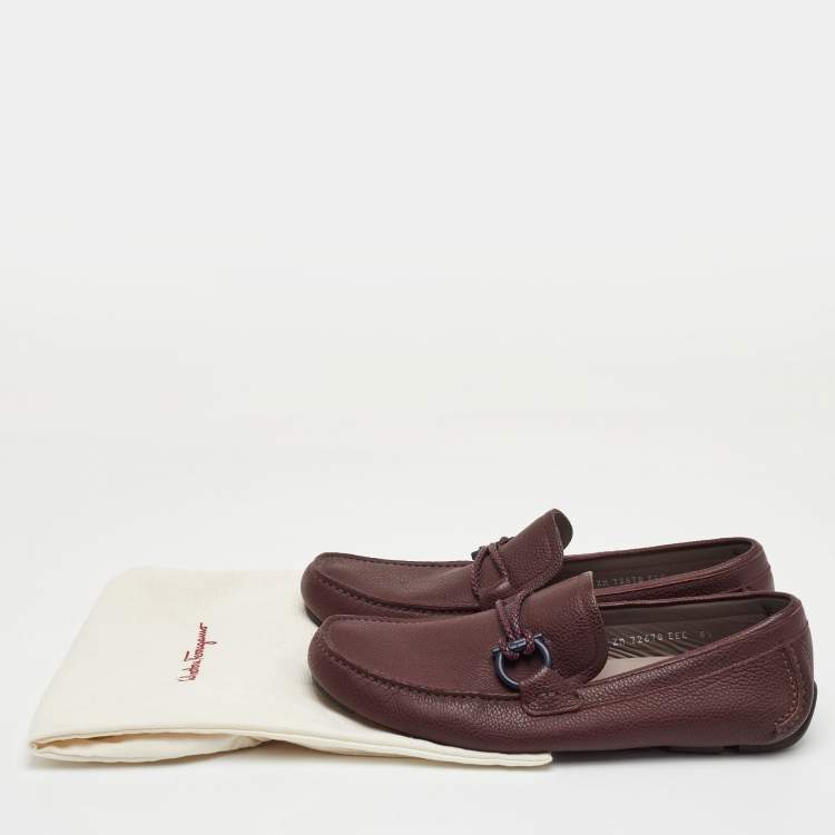 Pre Owned Salvatore Ferragamo Size 40.5 Burgundy Leather Slip On Loafers