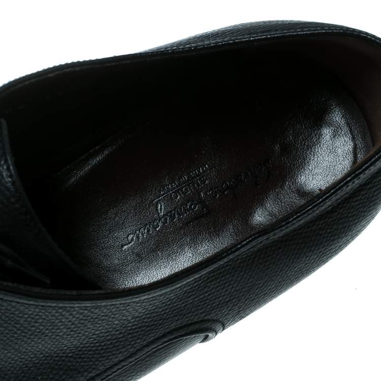 Pre Owned Salvatore Ferragamo Black Leather Tosco Lace Up Oxfords Size 44.5