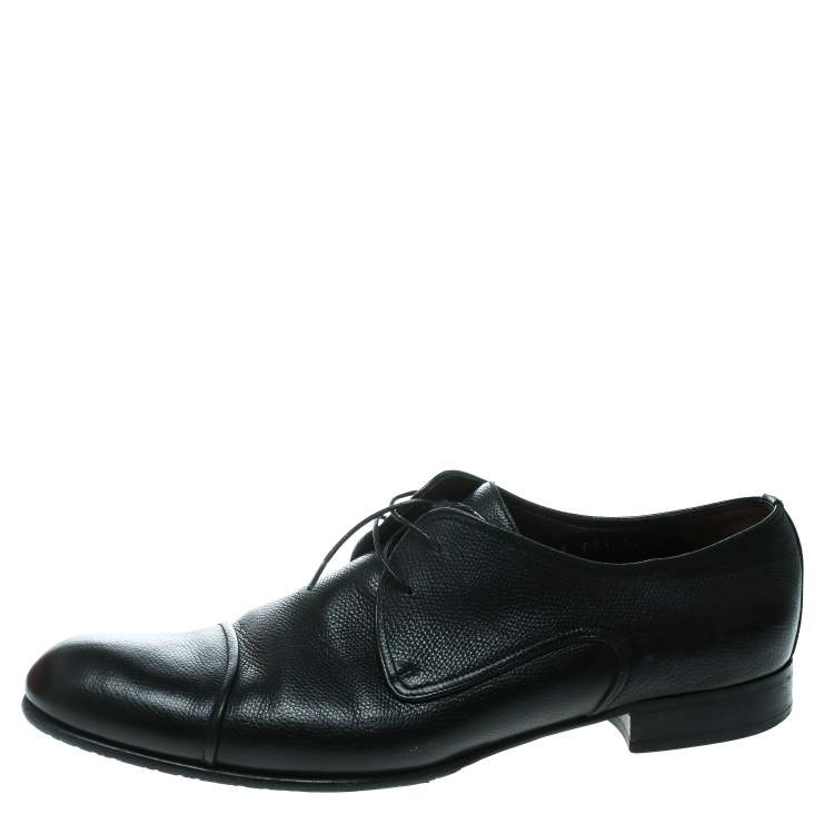 Pre Owned Salvatore Ferragamo Black Leather Tosco Lace Up Oxfords Size 44.5
