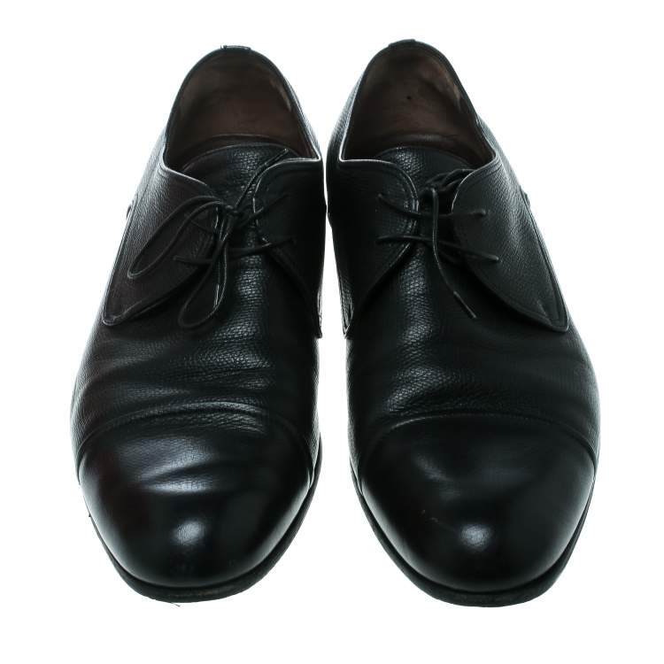 Pre Owned Salvatore Ferragamo Black Leather Tosco Lace Up Oxfords Size 44.5