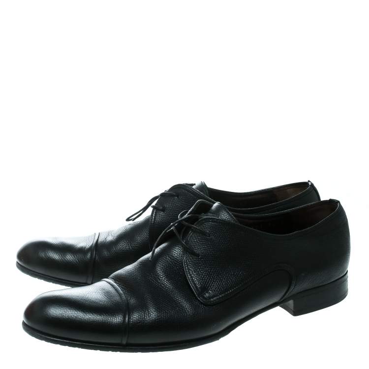 Pre Owned Salvatore Ferragamo Black Leather Tosco Lace Up Oxfords Size 44.5