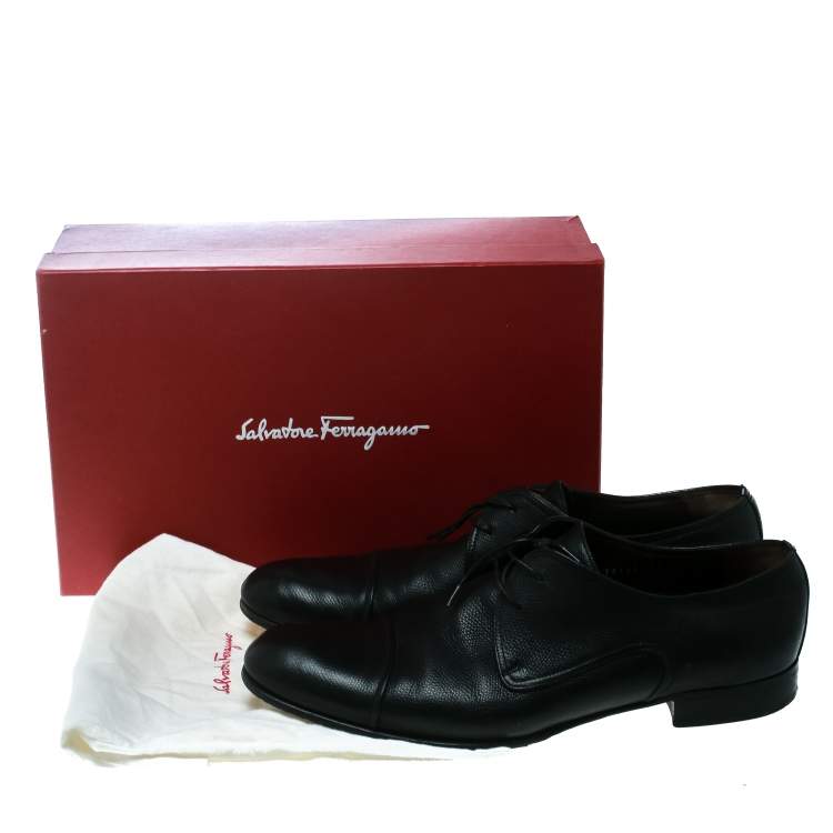 Pre Owned Salvatore Ferragamo Black Leather Tosco Lace Up Oxfords Size 44.5
